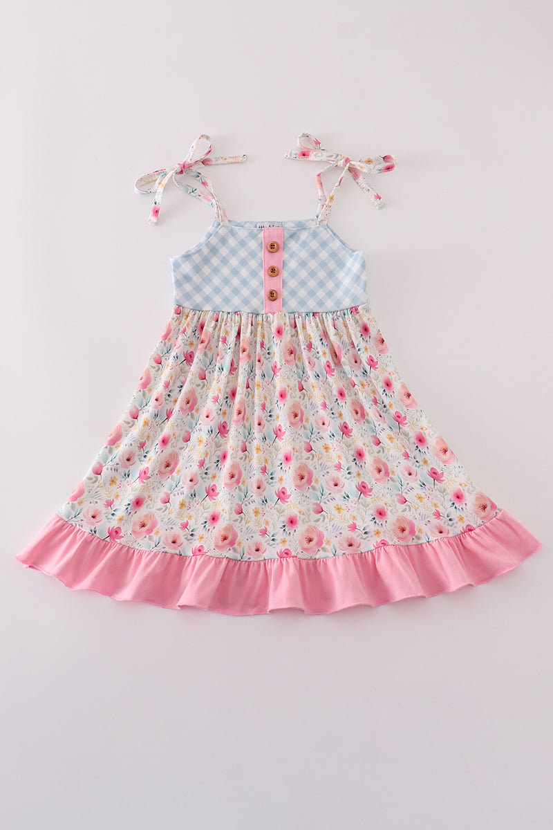 Pink floral print strap dress