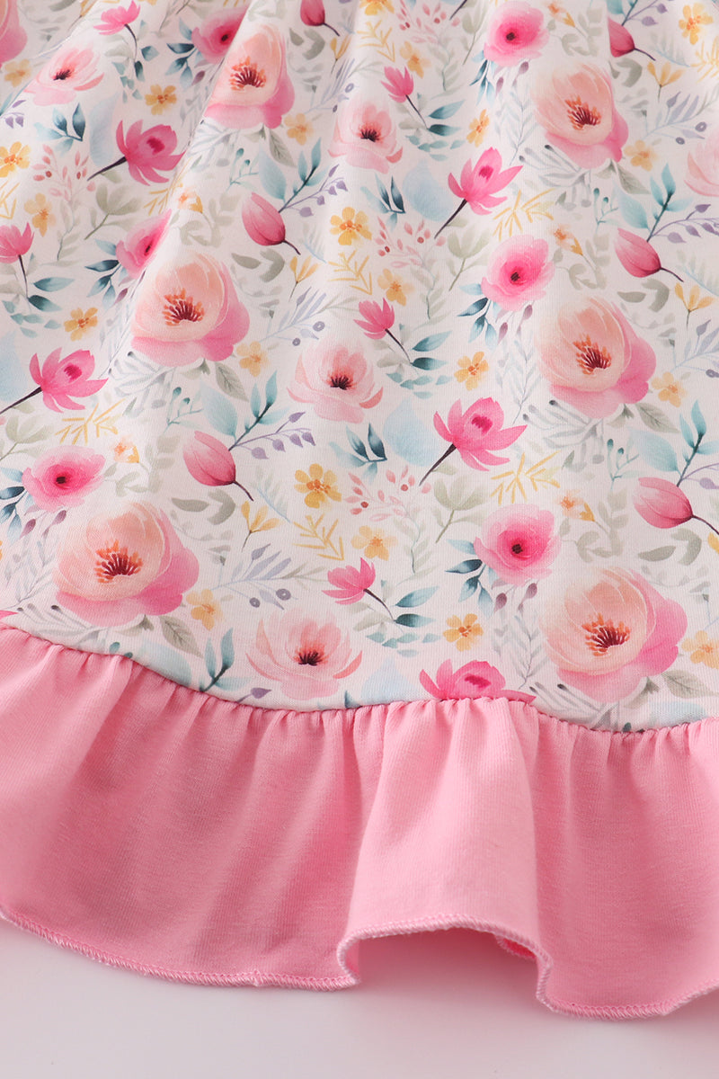 Pink floral print strap dress