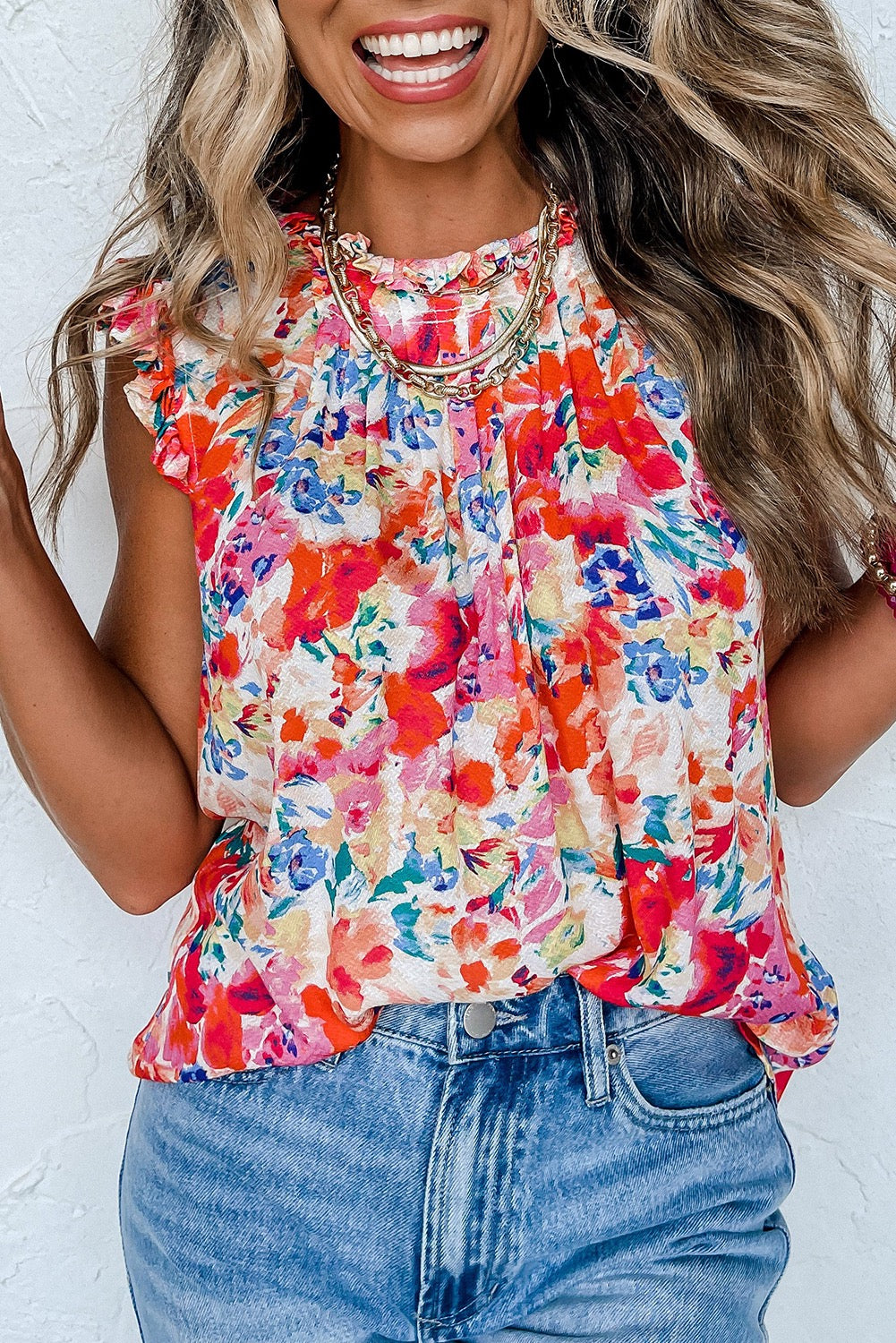 Red Frilled Floral Tank Top May.