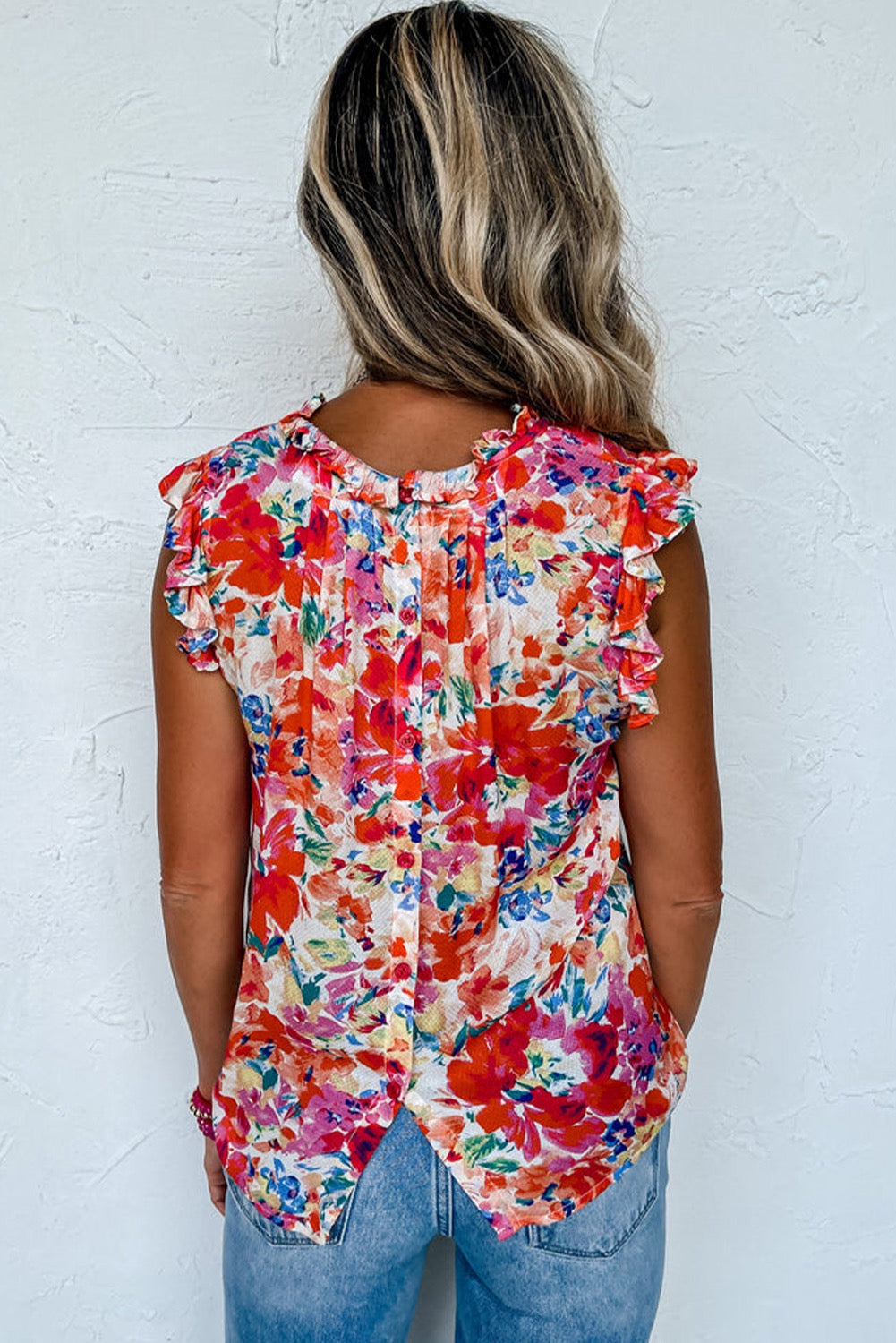 Red Frilled Floral Tank Top May.