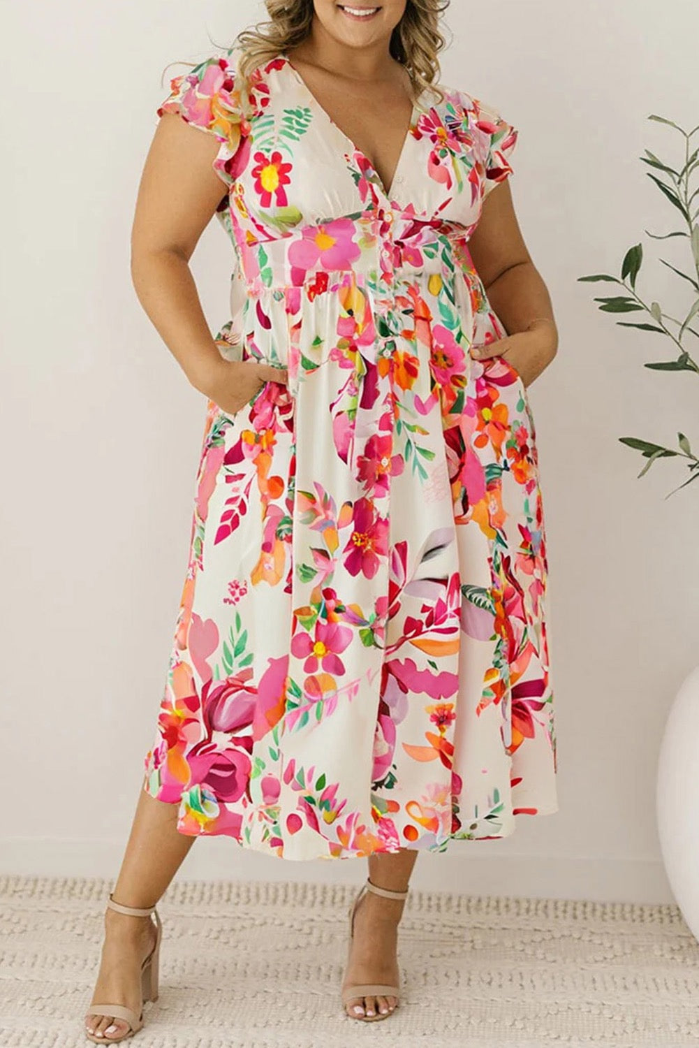 Floral Ruffle Midi Plus Size Dress April.