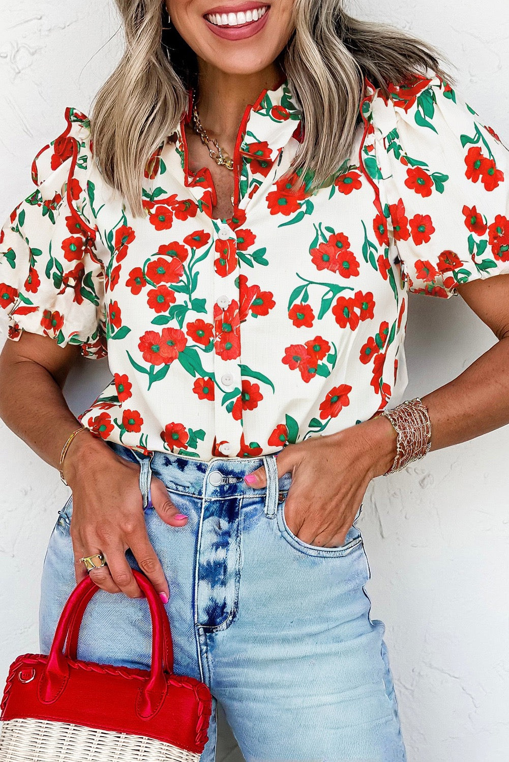 Red Floral Blouse April.