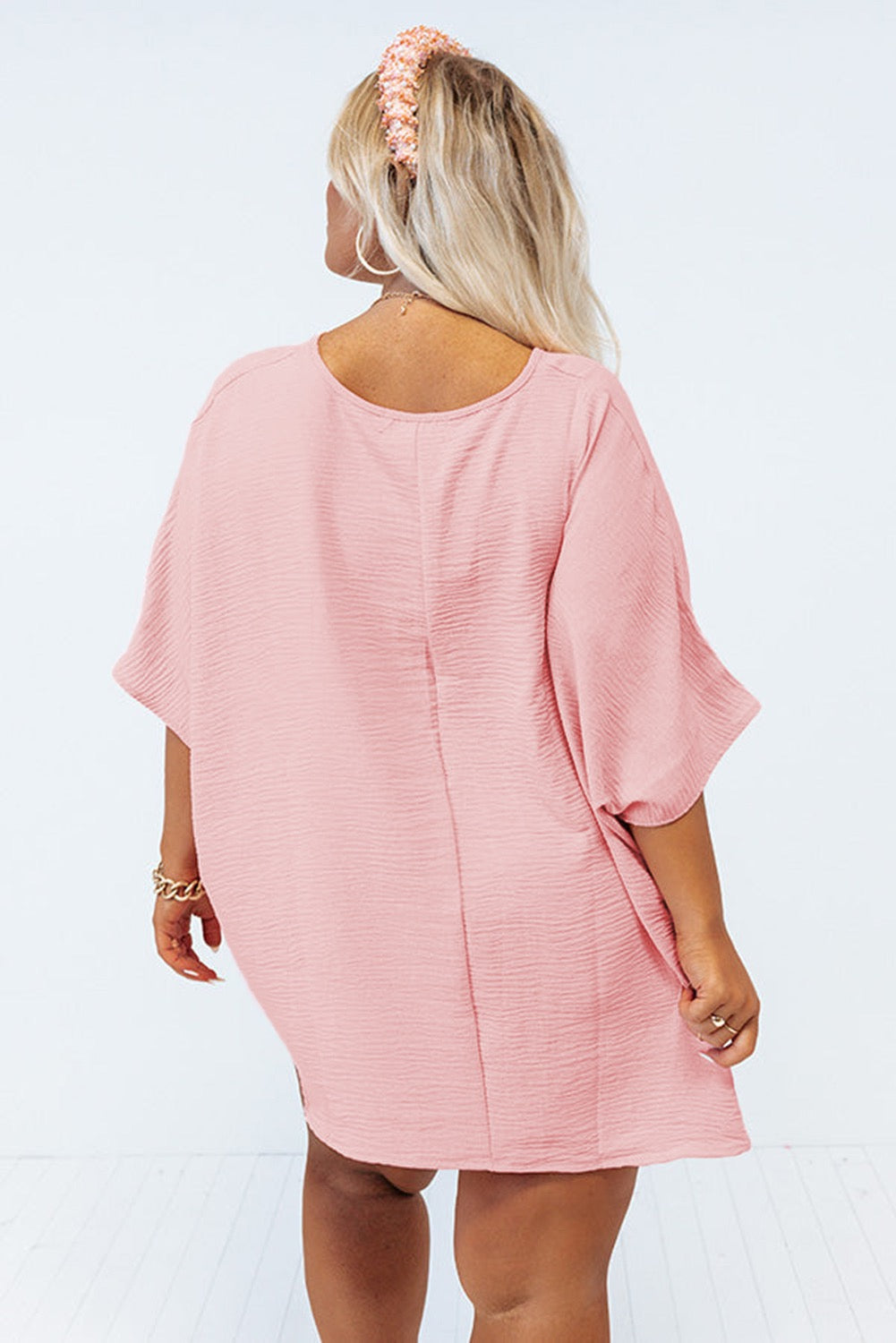 Pink Textured Plus Size Pocket Top April.