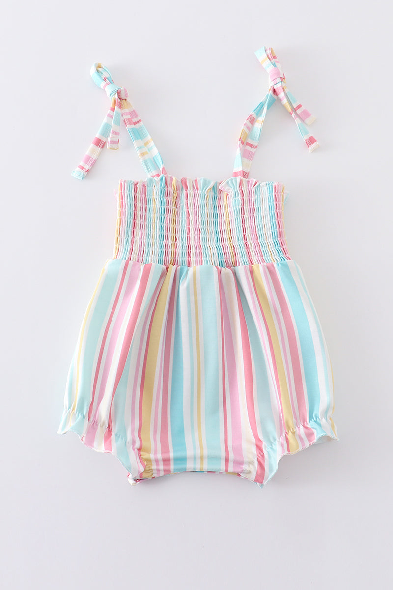 Pink stripe smocked strap girl bubble