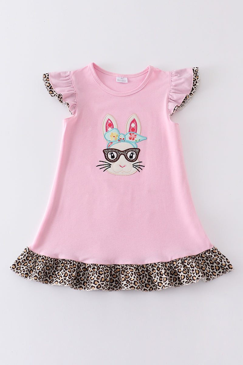 Pink bunny applique ruffle dress