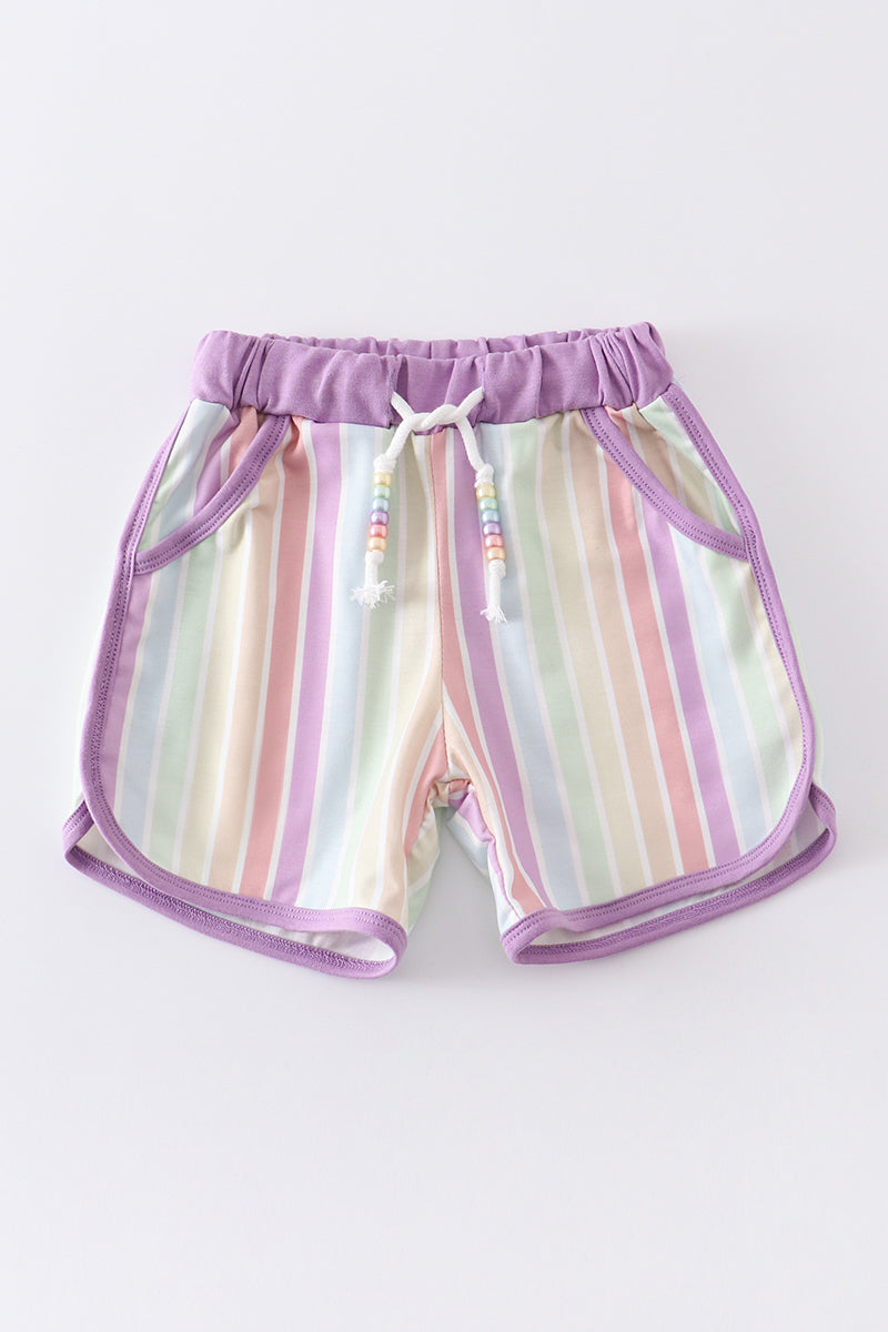 Multicolored stripe ruffle girl shorts