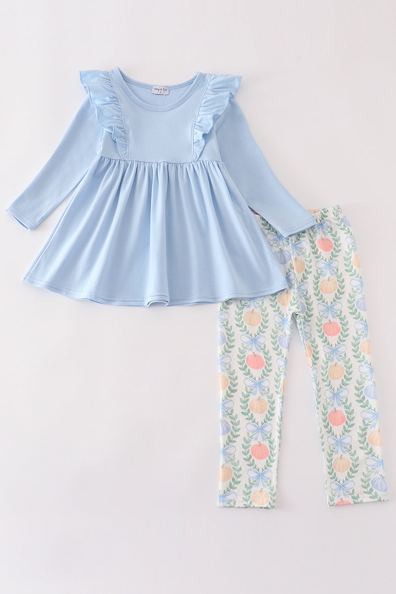 Blue pumpkin print girl set