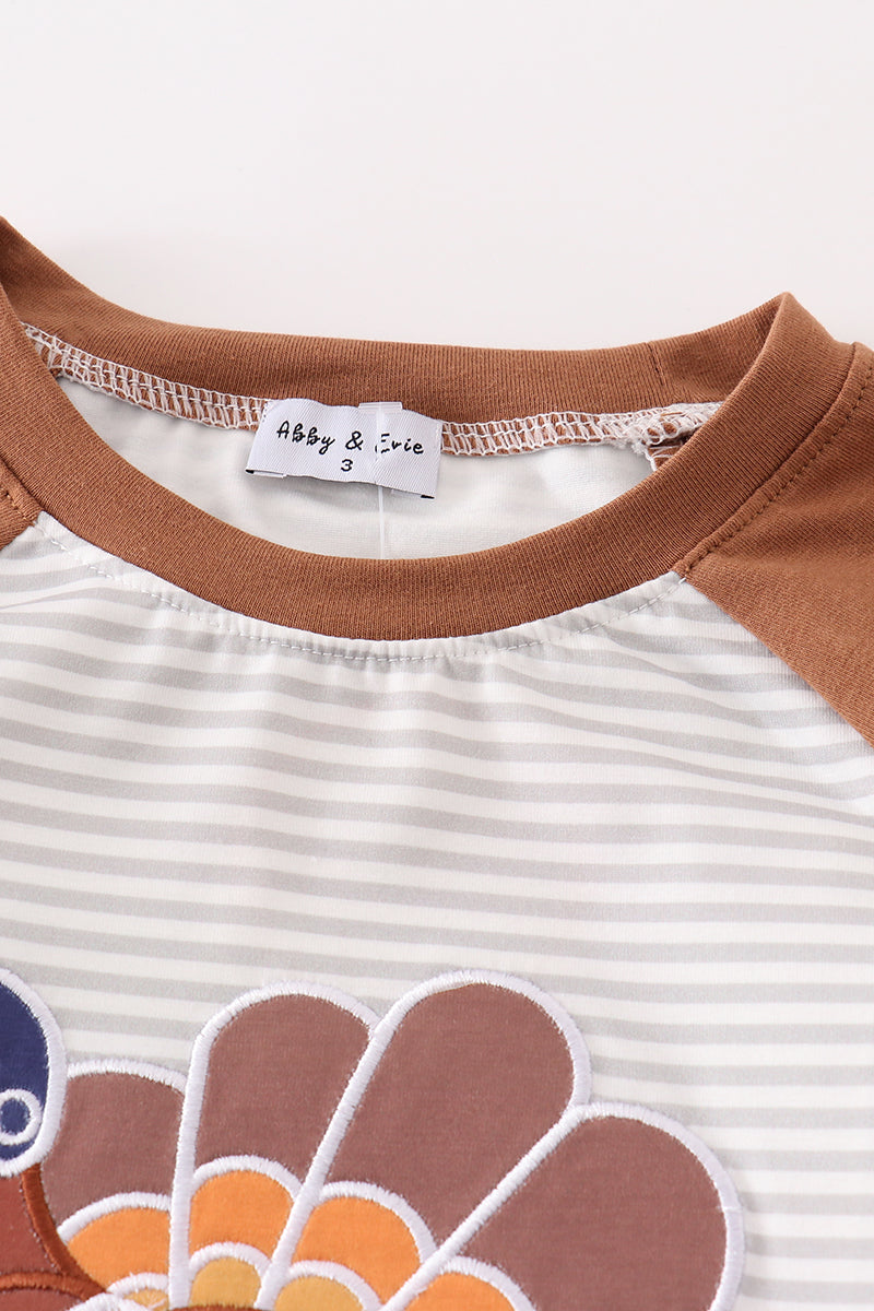 Rust stripe turkey applique boy top