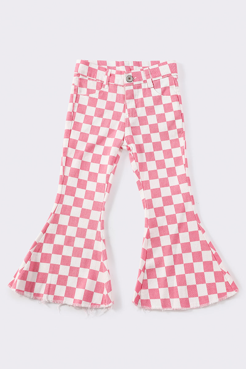 Pink checkered bell denim jeans