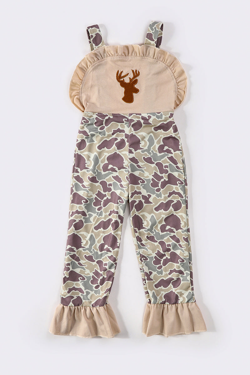 Camouflage deer embroidery girl jumpsuit