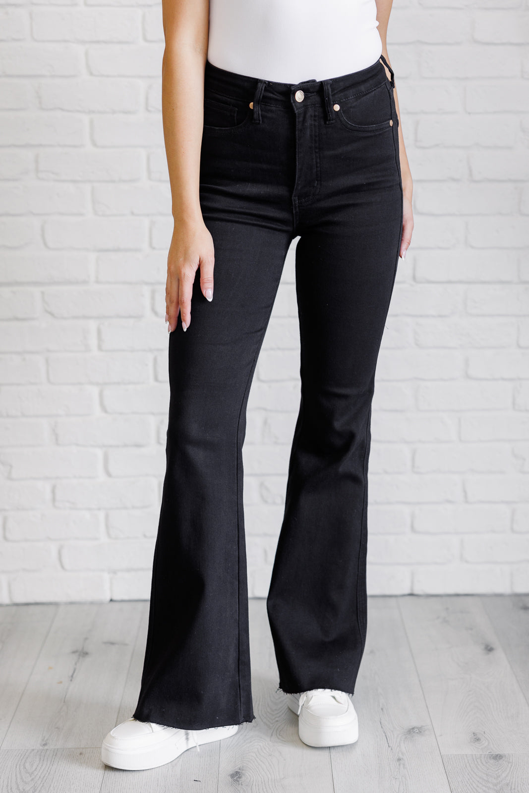 Etta High Rise Control Top Flare Jeans in Black