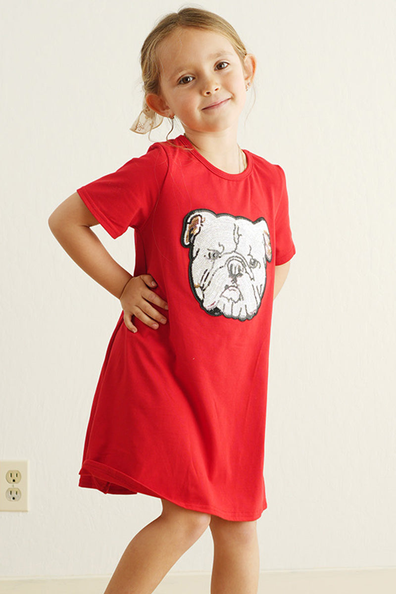 Red geogia bulldog sequin girl dress