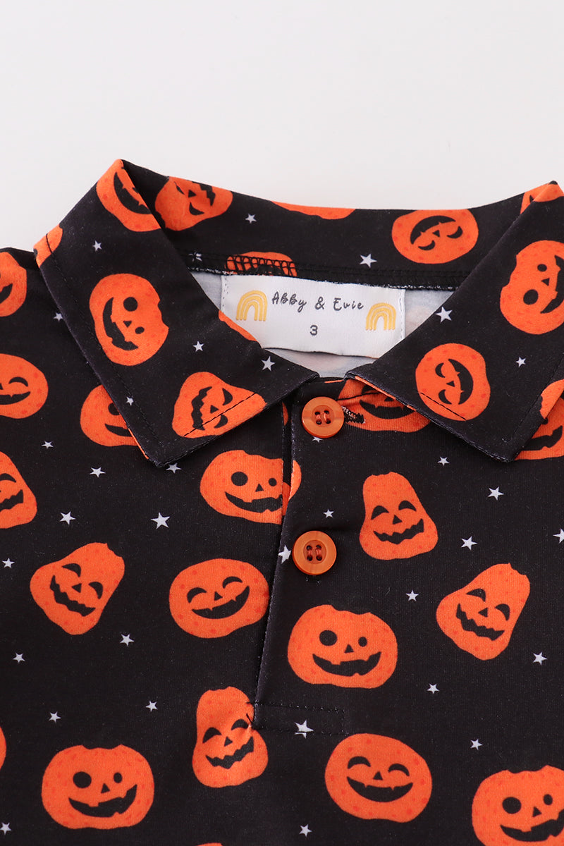 Premium Orange halloween pumpkin button down shirt