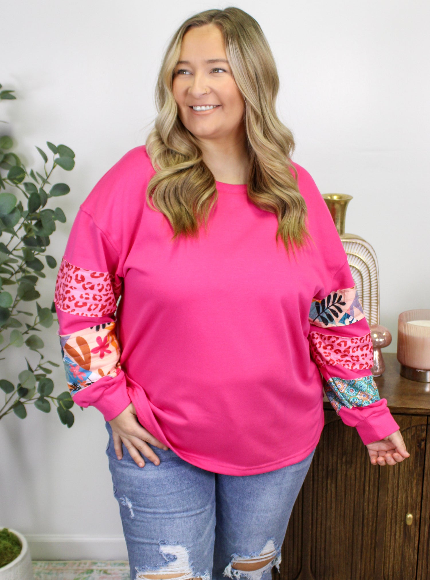 Pink Patchwork Floral Plus Size Tee December.