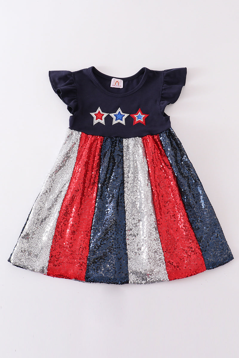 Navy Patriotic star sequin ruffle dress