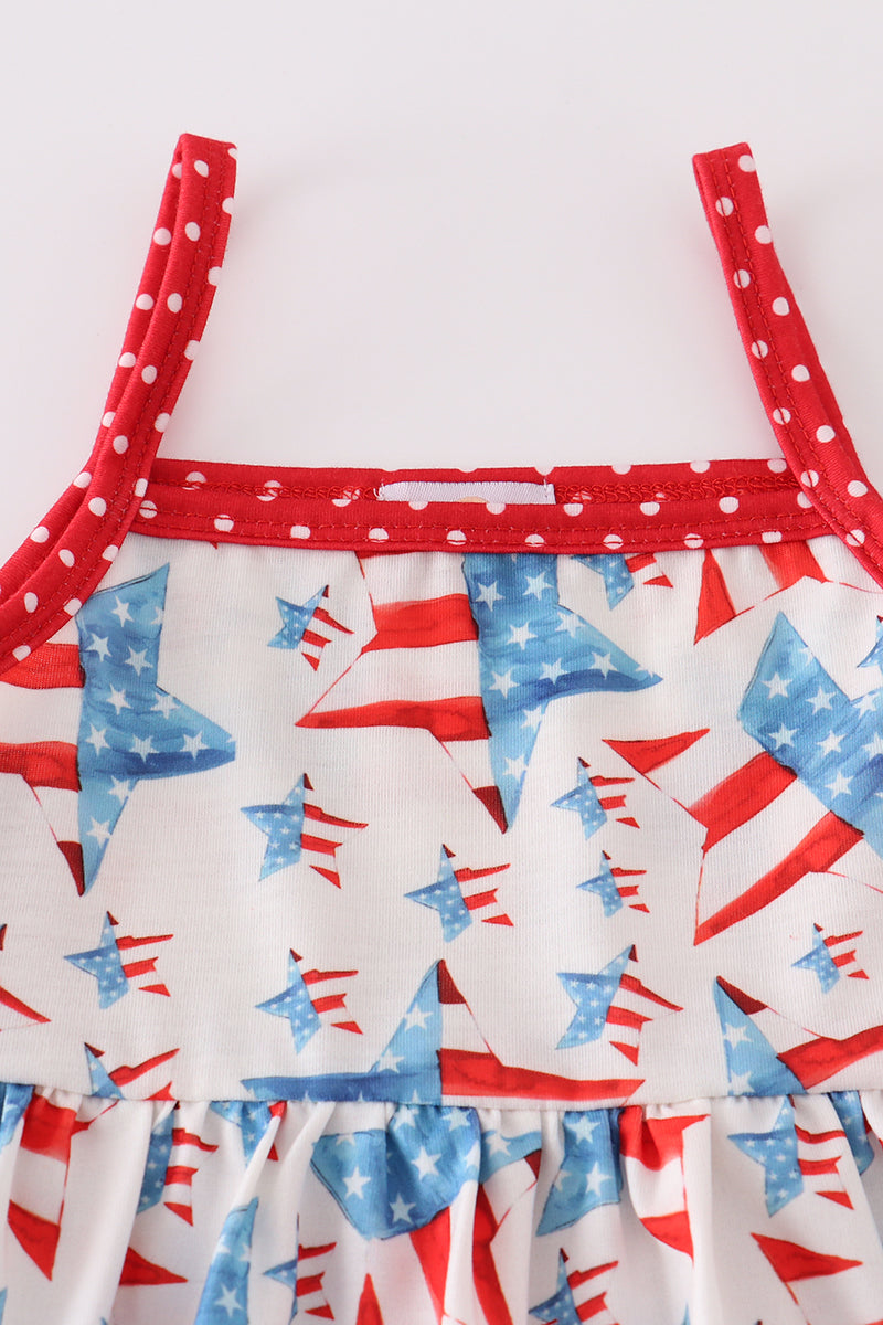 Red patriotic star flag print dress