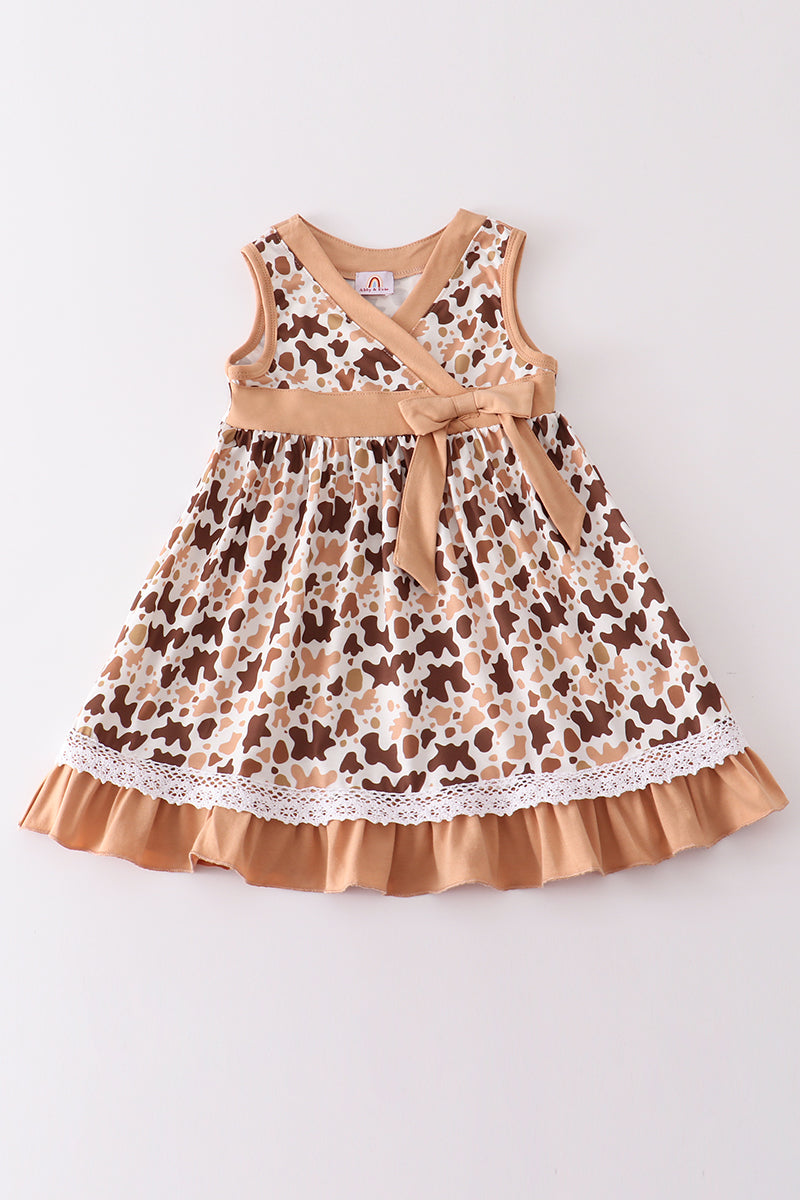 Brown cow print girl dress