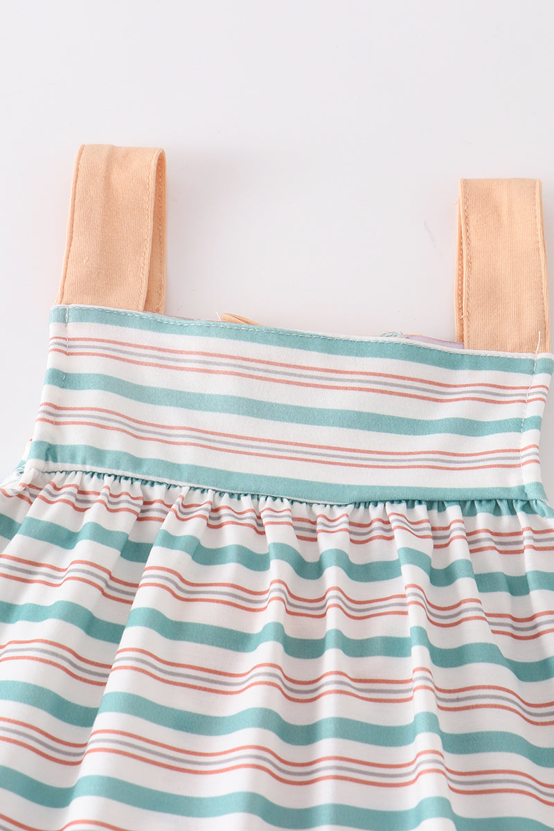 Green stripe bow girl set