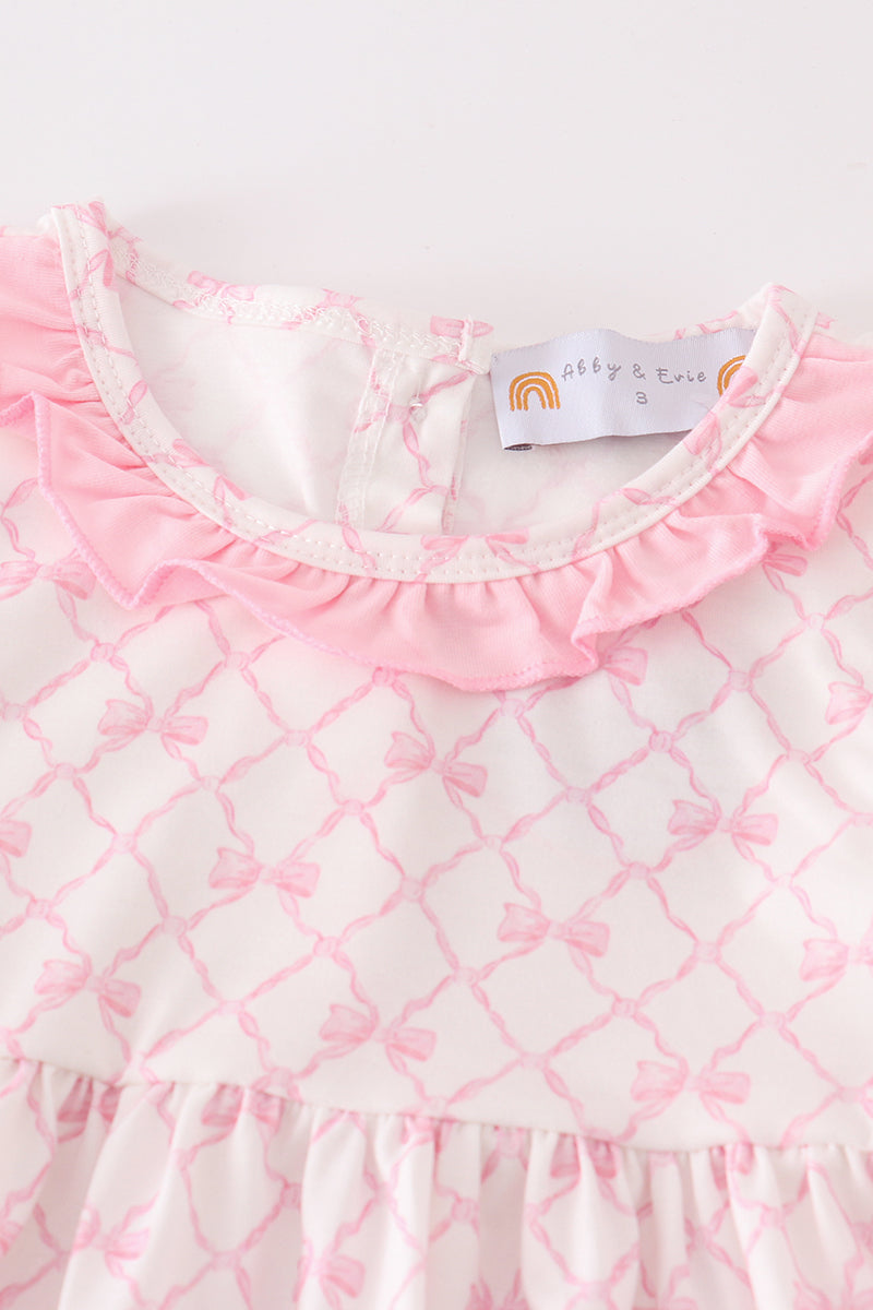 Pink bow embroidery girl set