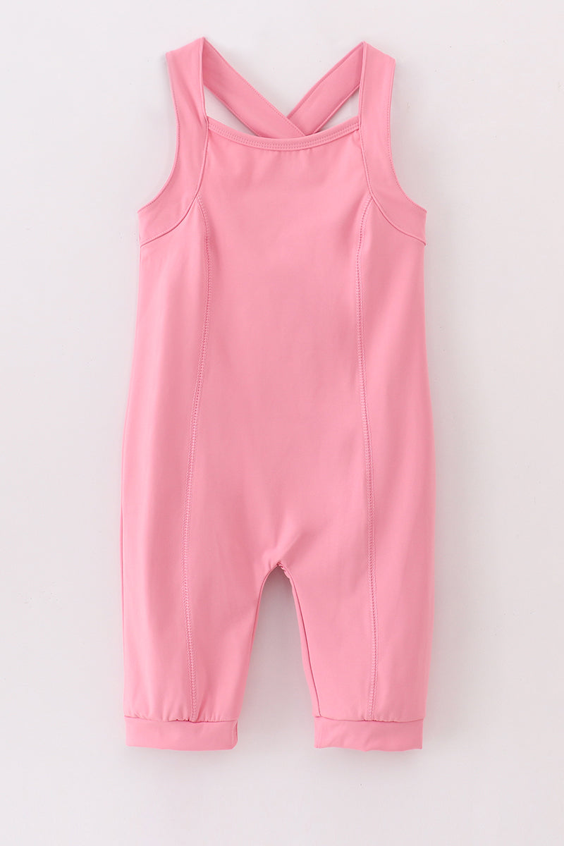 Pink active sporty gymnastic girl overall