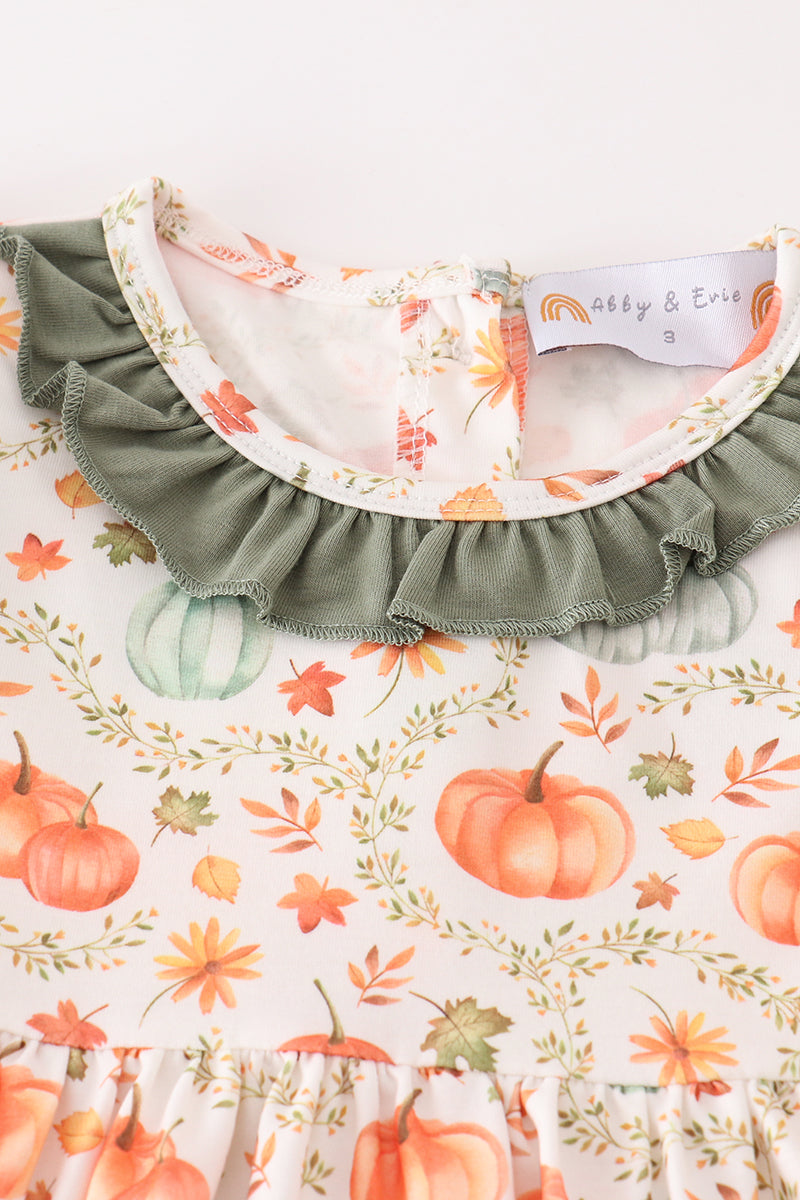 Green pumpkin ruffle girl pants set