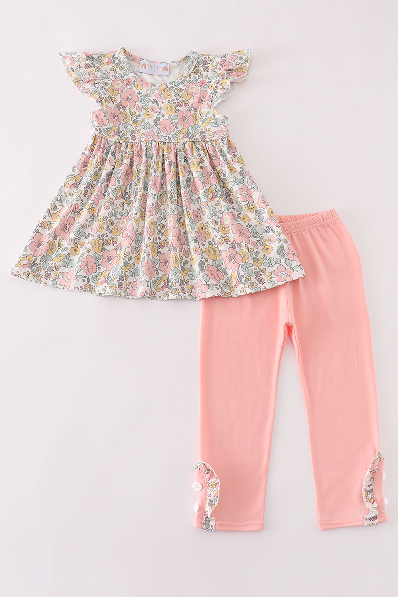 Floral print girl ruffle set