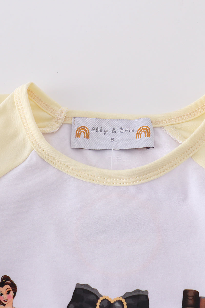 Yellow princess bow print girl top