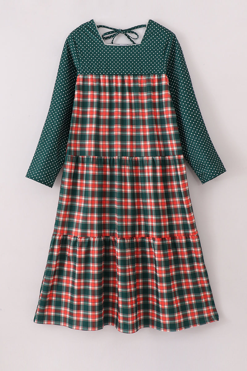 Forest merry christmas plaid mom&me dress