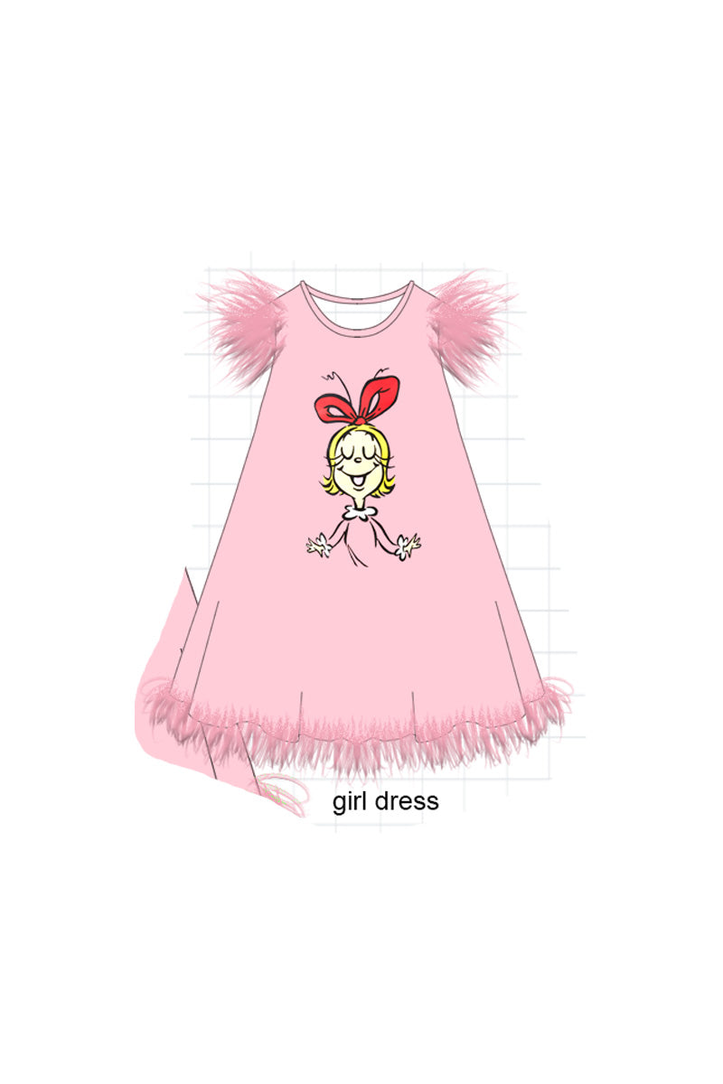 Pink character print girl dress