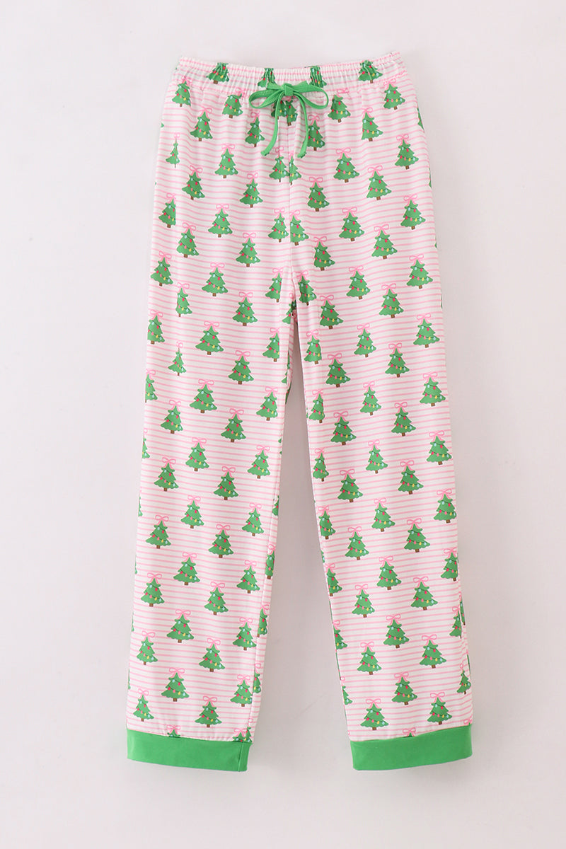 Green christmas tree print ruffle mom pajamas pants