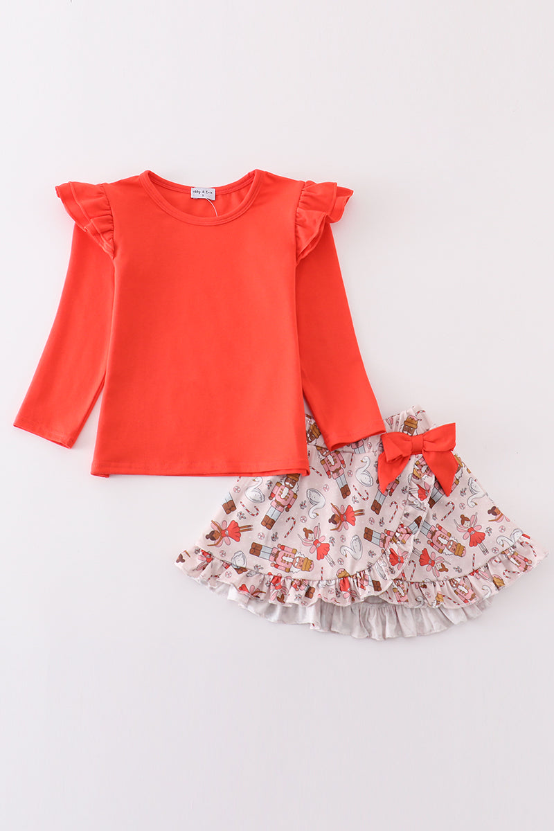 Red nutcracker girl skirt set