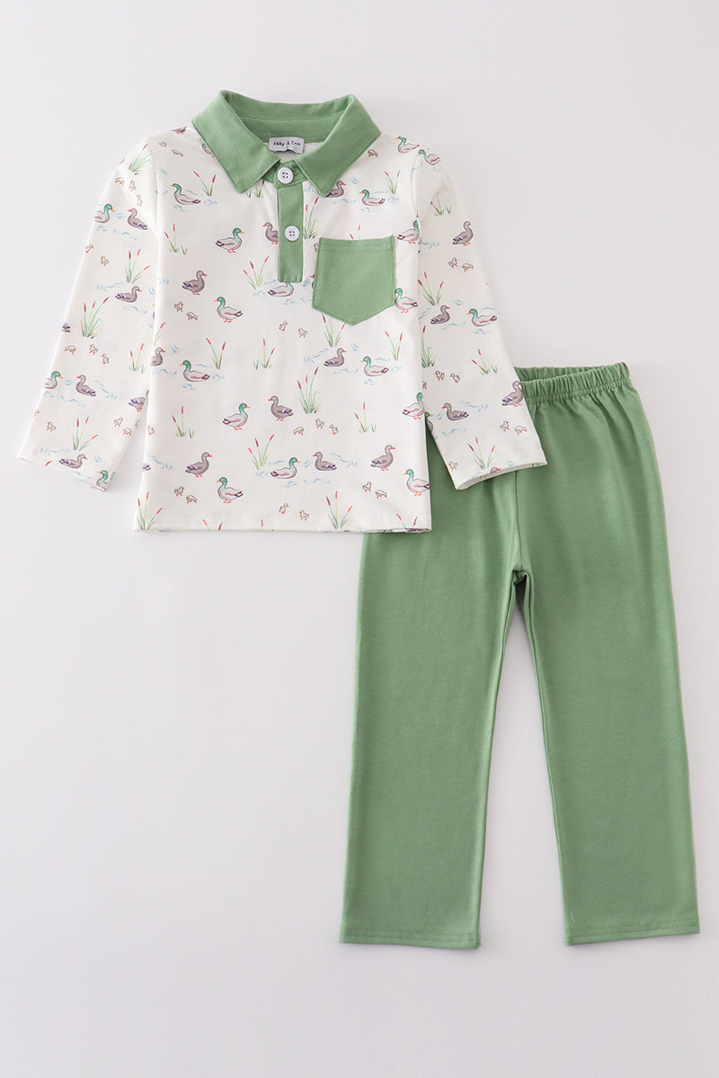 Sage duck print boy set