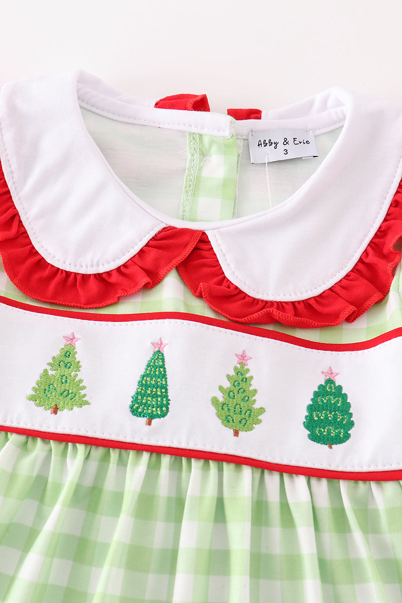 Green christmas tree embroidery dress