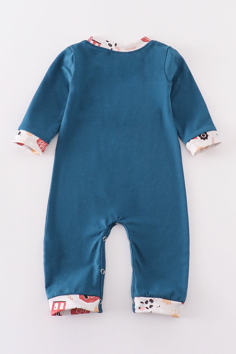 Navy farm french knot boy romper