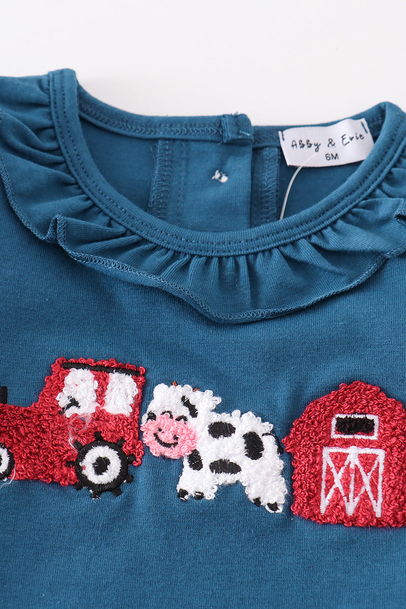 Navy farm french knot girl bloomer set