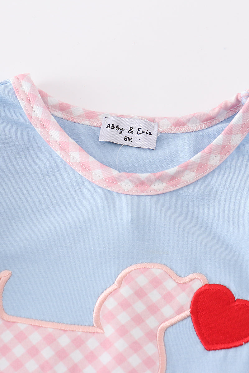 Blue valentine puppy heart applique girl romper