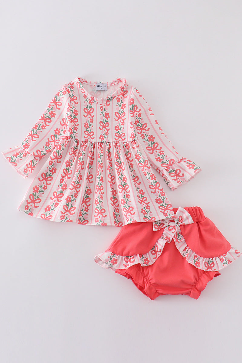 Valentine floral bow girl bloomer set