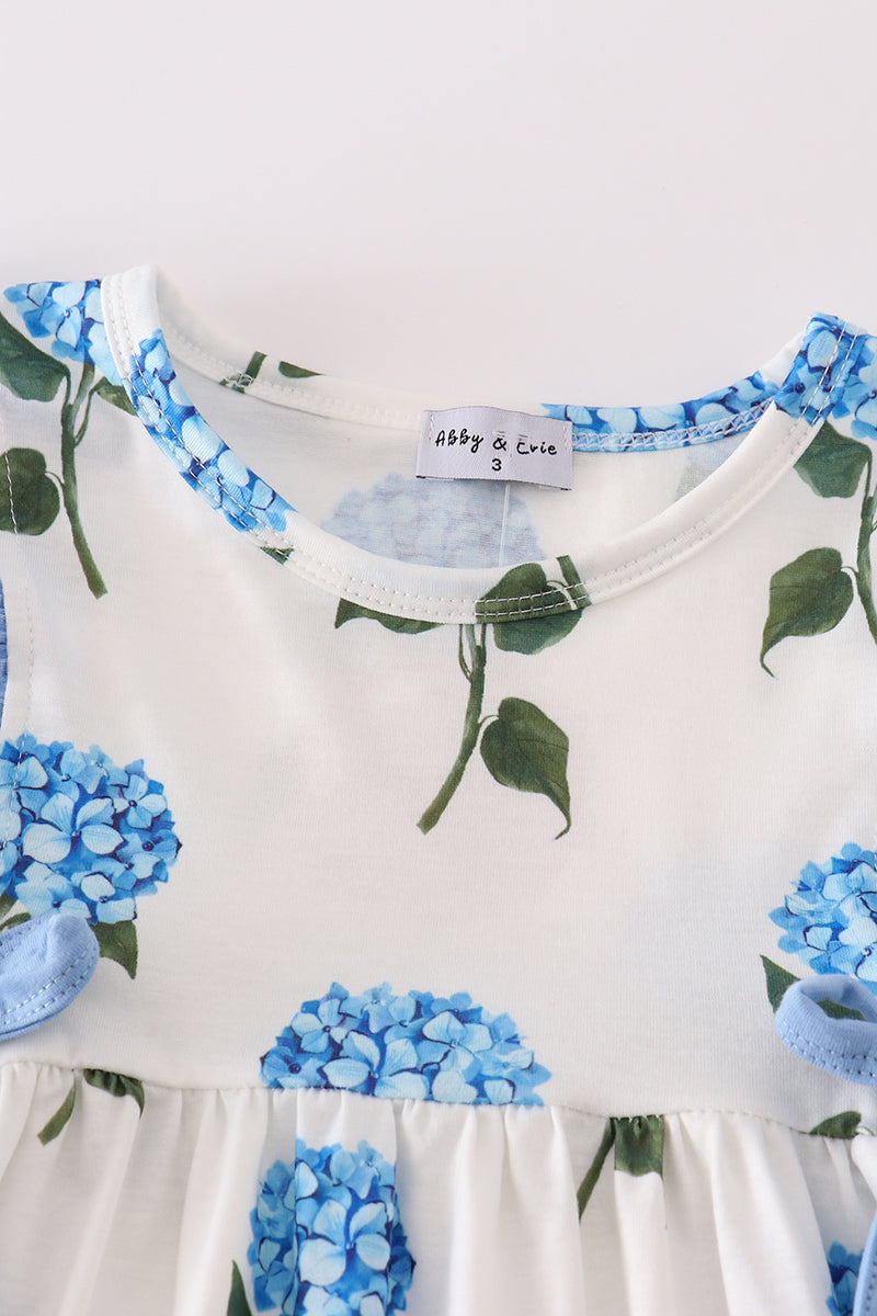 Blue hydrangea print girl dress