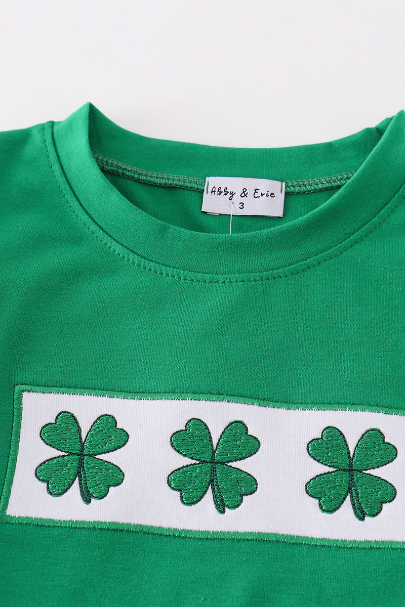 Green lucky clover embroidery boy set