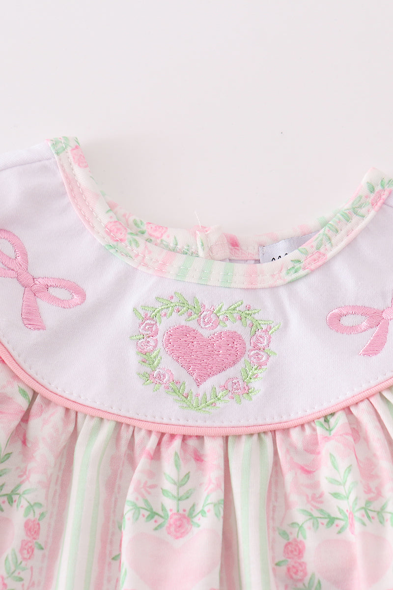 Valentine's day heart bow embroidery girl bloomer set