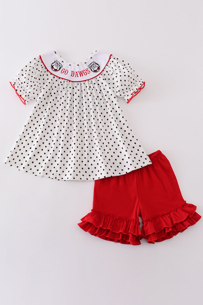 Red go dawgs embroidery girl set