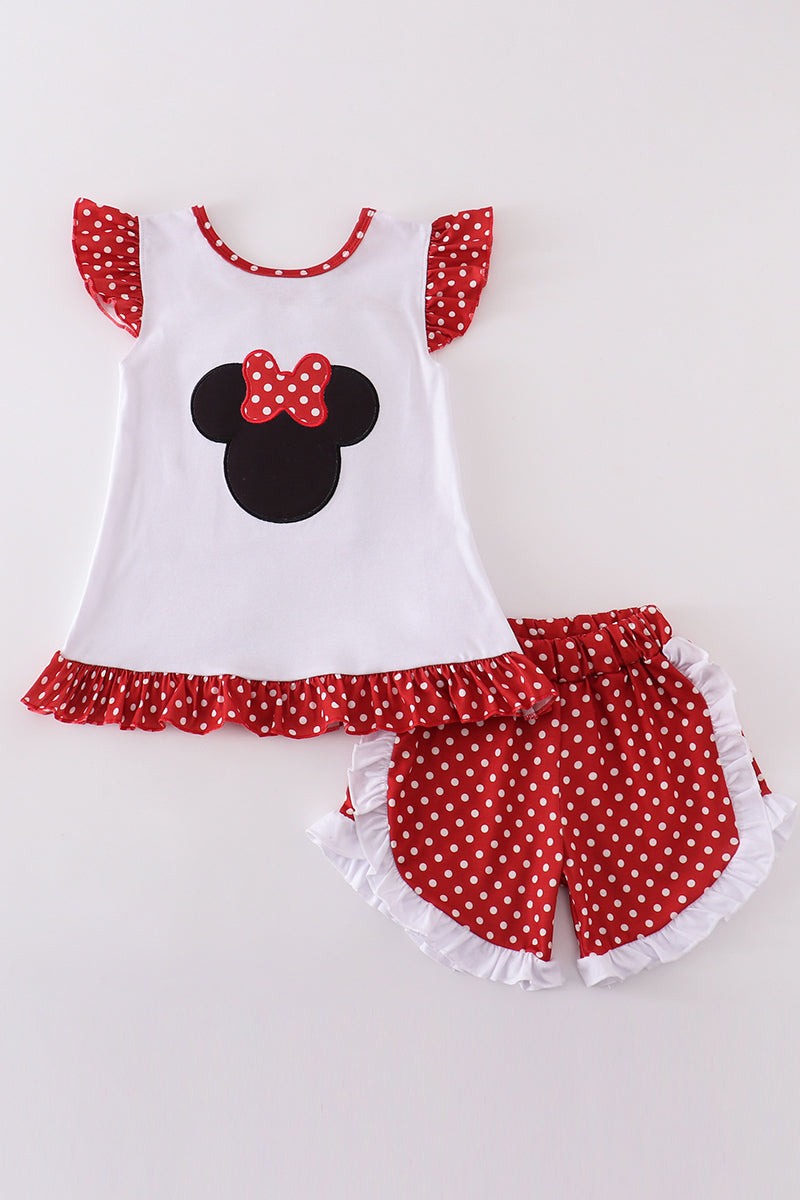 Red character applique girl set