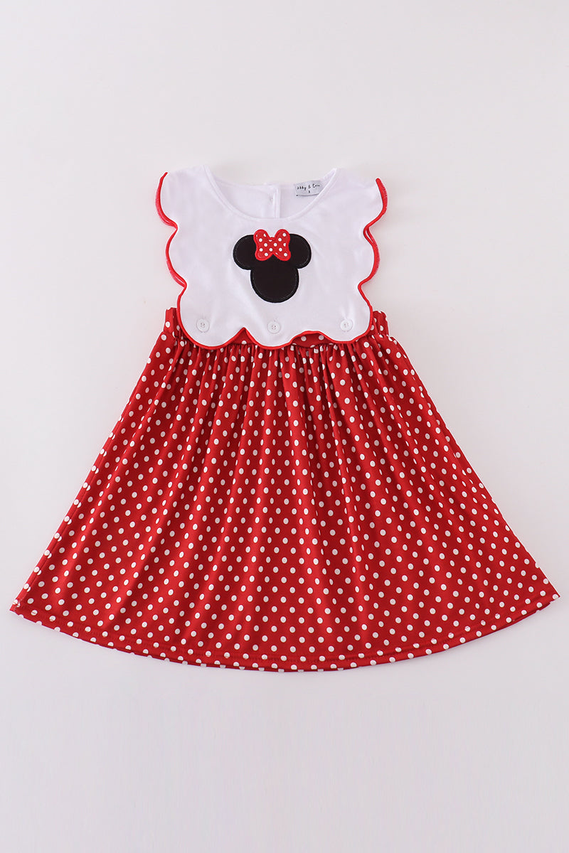 Red character applique girl dress