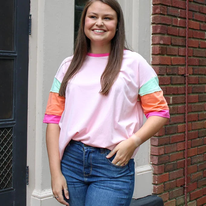 Pink Colorblock Oversize Tee - RTS/Pickup