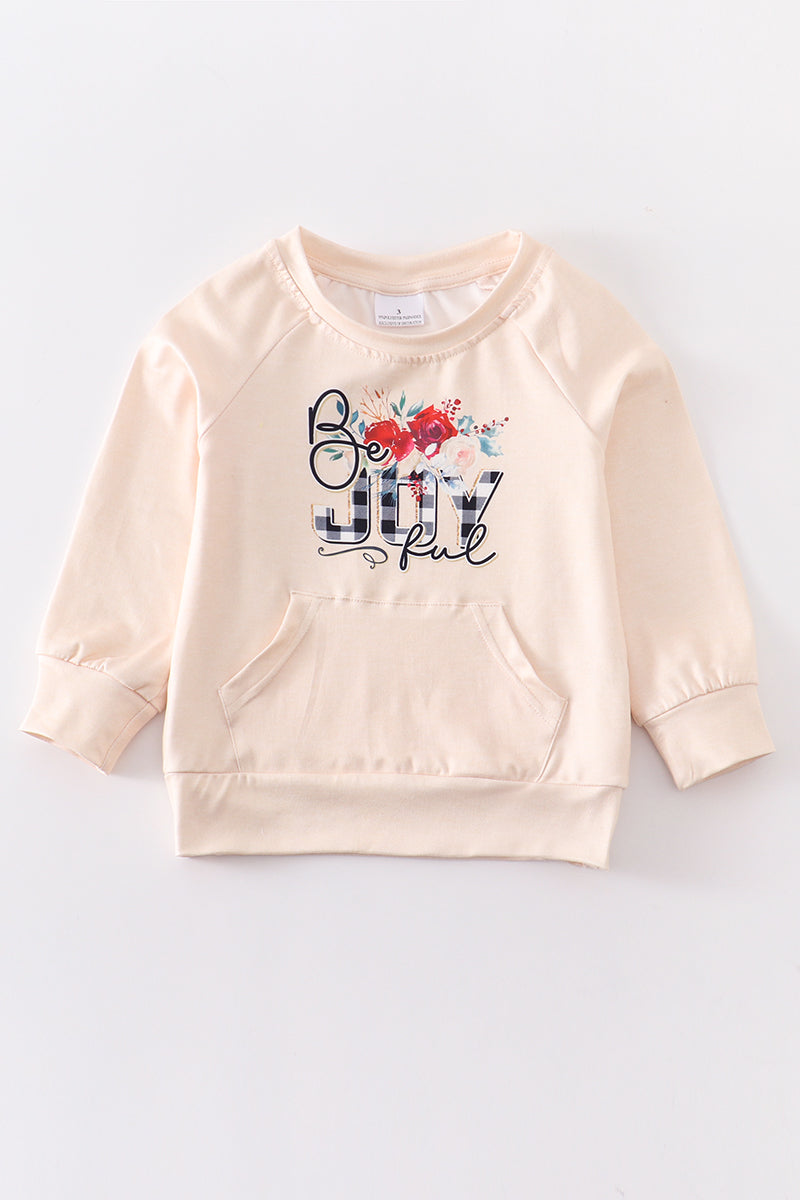 Beige floral "JOY" mommy & me top