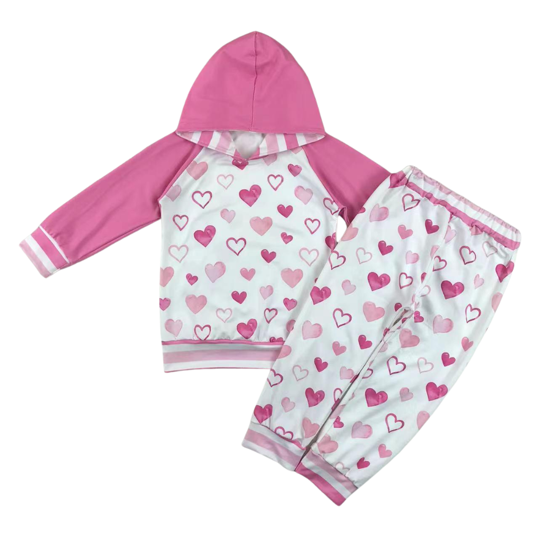 Pink Heart Striped Hooded Set