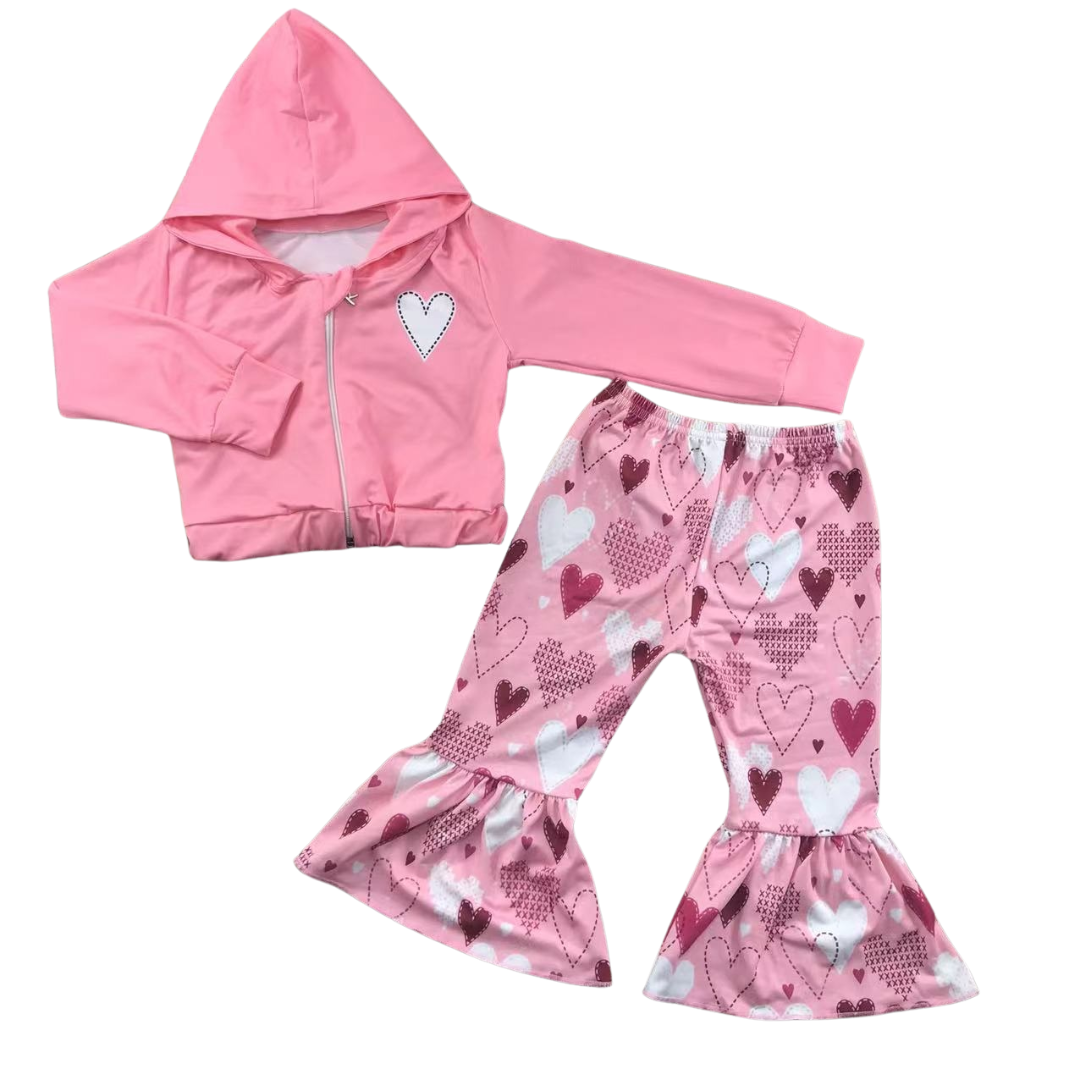 Pink Heart Zipup Hooded Set