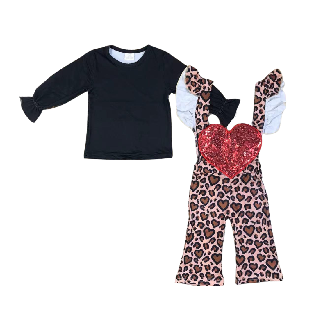 Cheetah Sparkly Heart Jumpsuit Long Sleeve