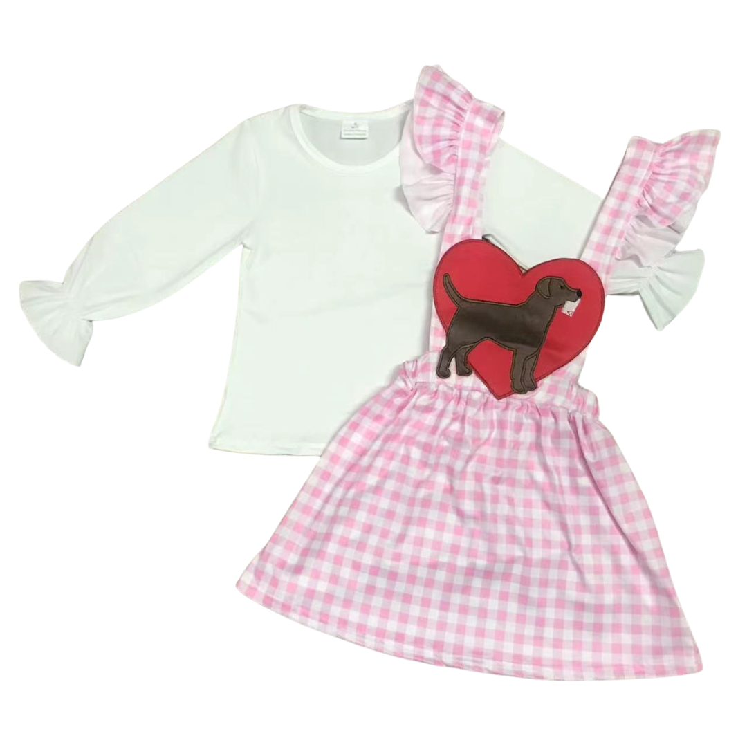 Embroidered Pink Plaid Puppy Love Dress