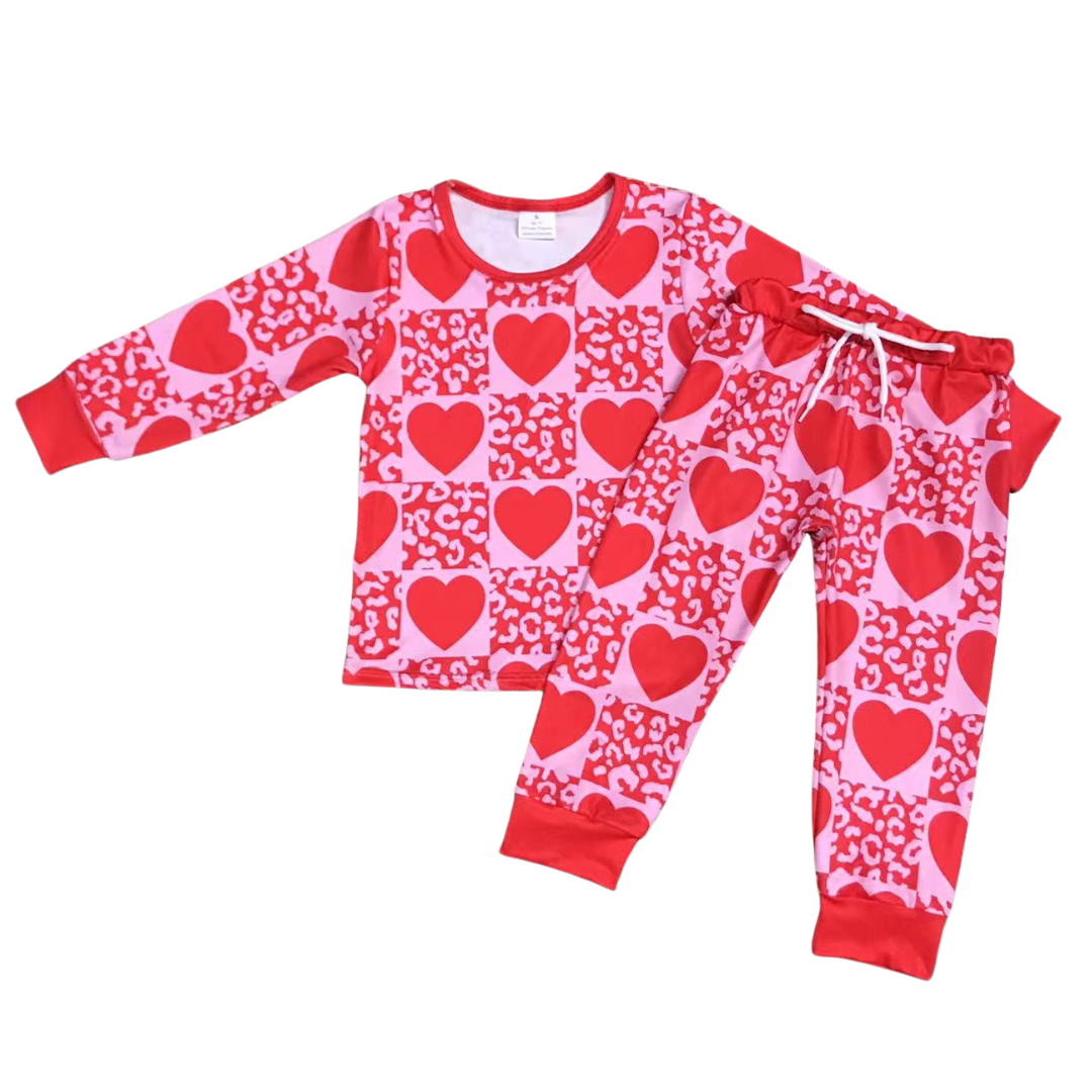 Red Leopard Chex Heart Set